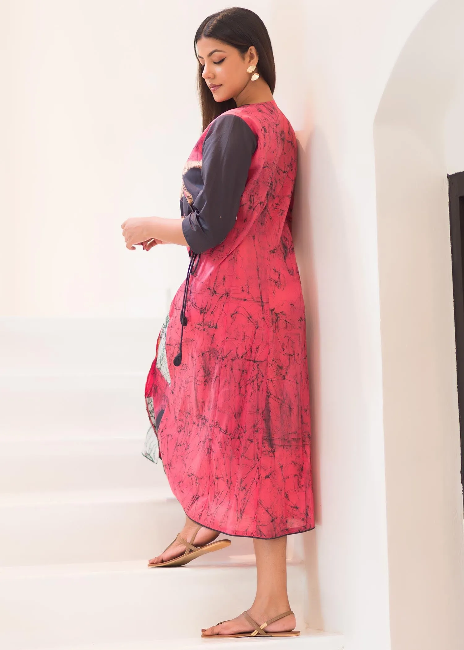 Batik floral detiled wrap dress