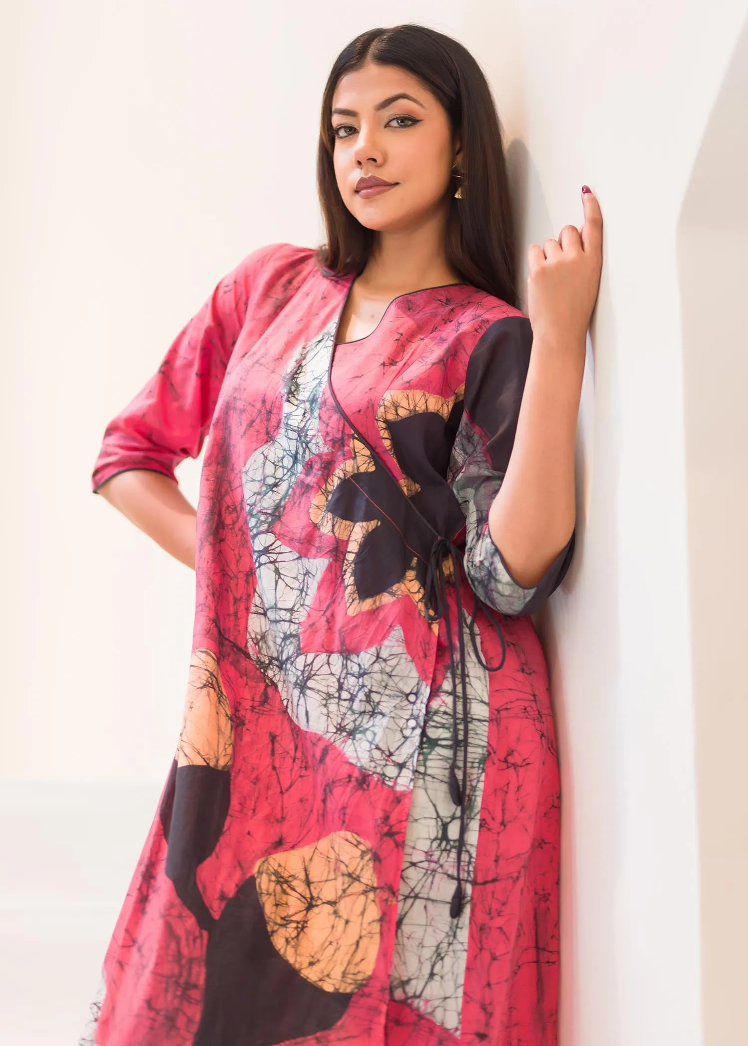 Batik floral detiled wrap dress