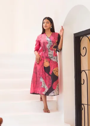 Batik floral detiled wrap dress