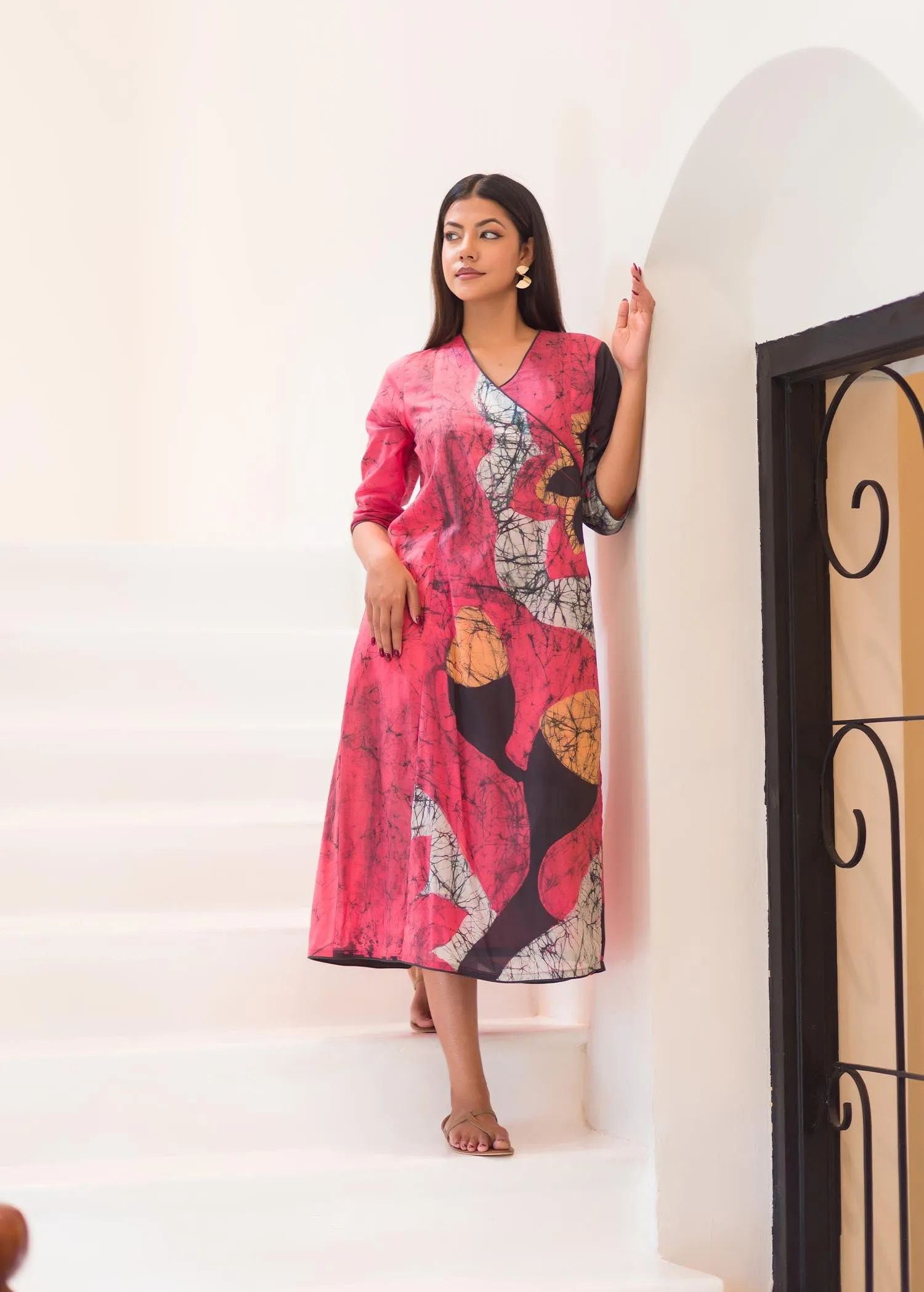 Batik floral detiled wrap dress