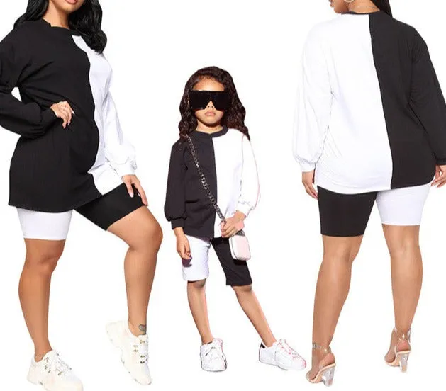 Black & White Contrast Mommy Daughter Set