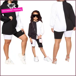 Black & White Contrast Mommy Daughter Set