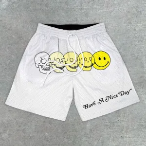 Casual Skull Smiley Print Track Shorts
