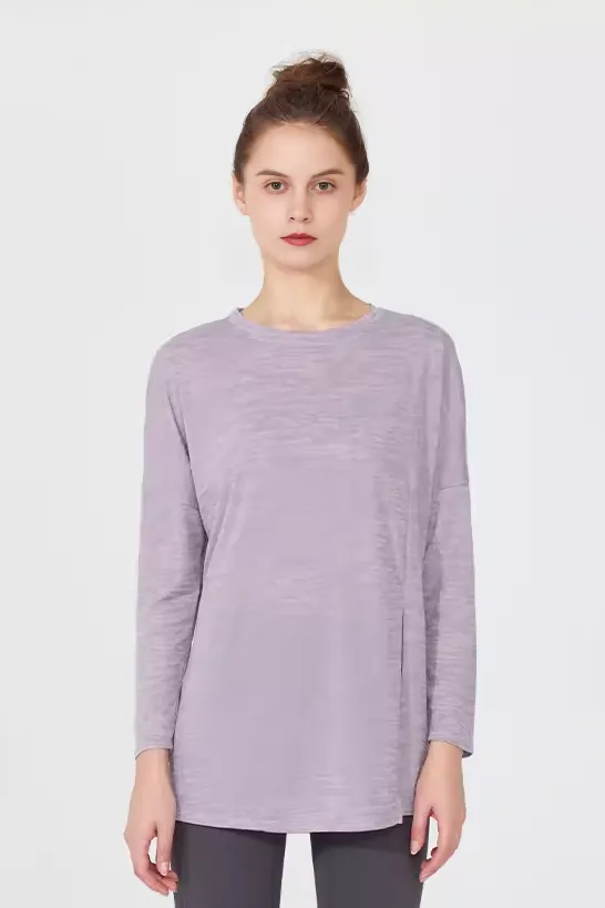 Crewneck Long Sleeve Shirt with Side Slit