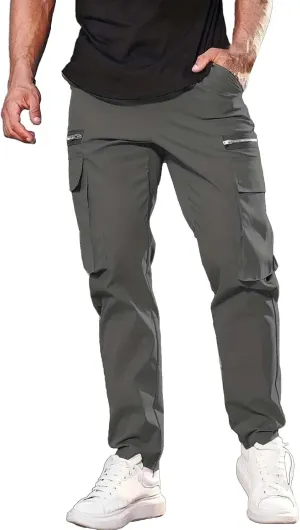 CRNTCEM Baggy Cargo Pants for Men Straight Hipster Hip Hop Sweatpants Pull On Tactical Military Trousers with Multi-Pockets