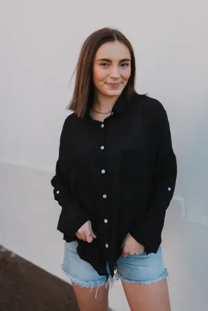 Easy Going Black Button Down Top