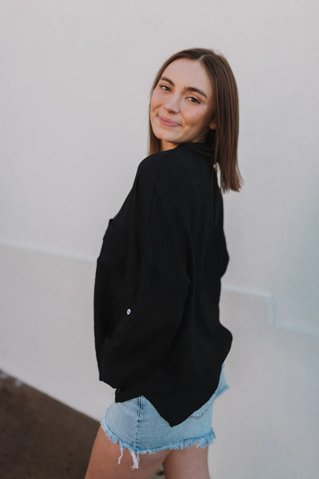 Easy Going Black Button Down Top
