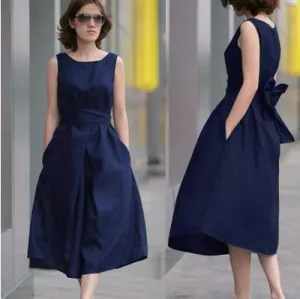 Fashion Cotton Linen Sleeveless Long Dress With Belt On