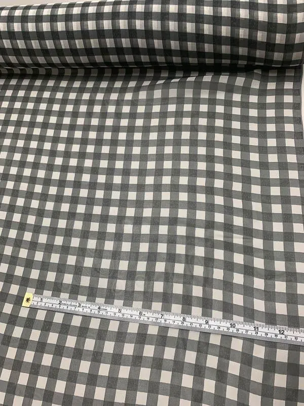 Gingham Printed Silk Chiffon - Dark Grey / White