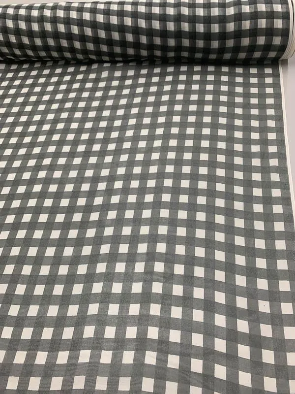 Gingham Printed Silk Chiffon - Dark Grey / White