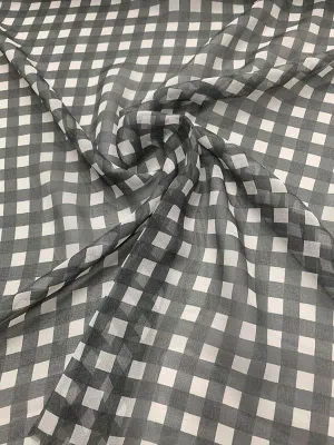 Gingham Printed Silk Chiffon - Dark Grey / White