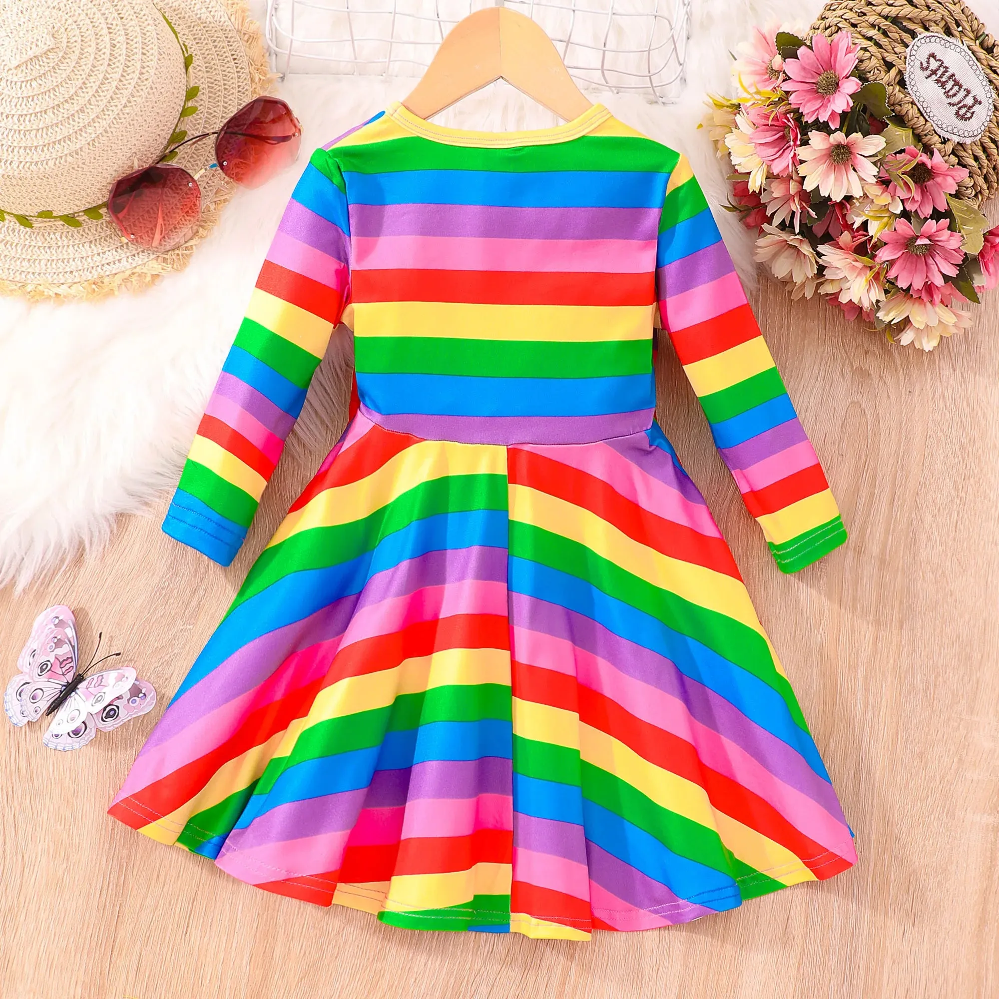 Girl Rainbow Summer Autumn Long Sleeve Festival Children Party Dresses
