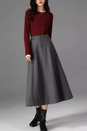 Gray midi winter wool skirt women 5470