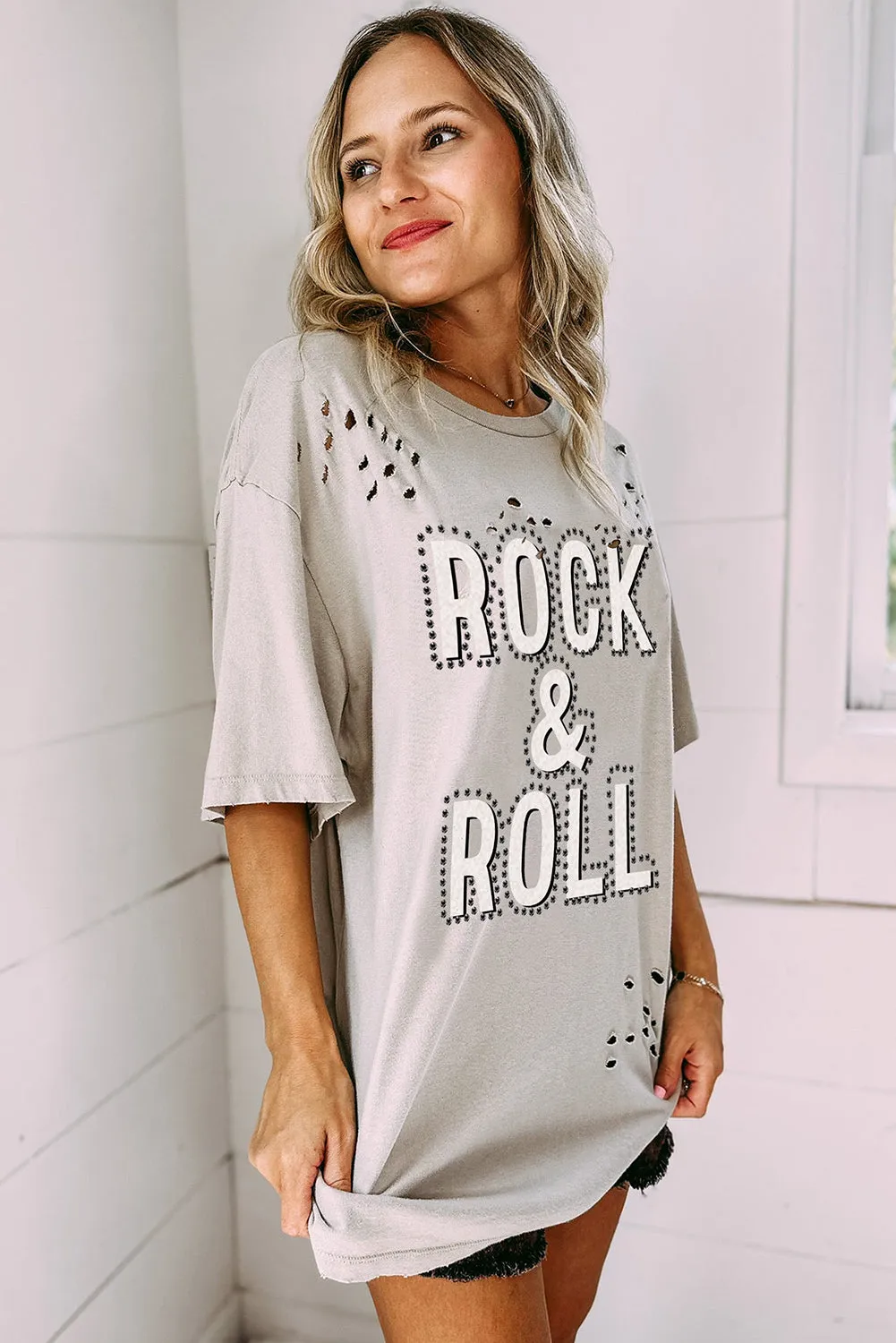 Grey Distressed Rock & Roll Vintage T Shirt