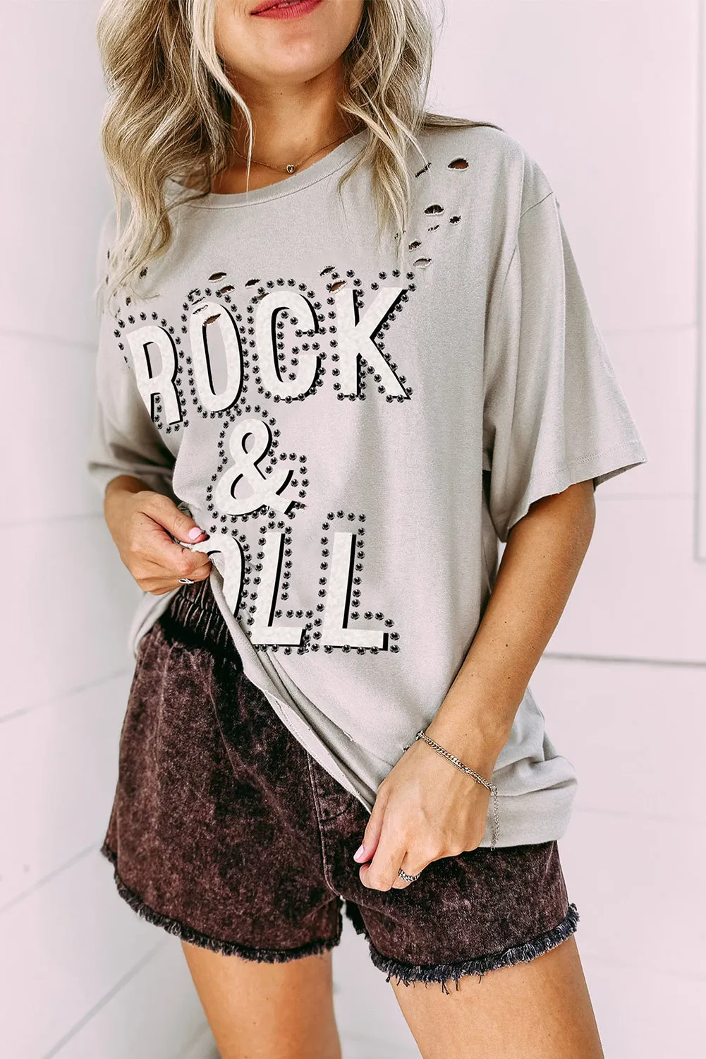 Grey Distressed Rock & Roll Vintage T Shirt