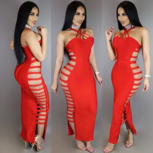 Hollow Out Straps Long Bandage Club Dress