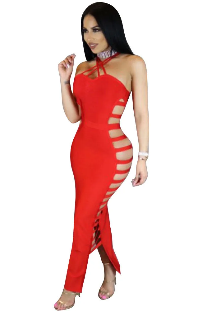 Hollow Out Straps Long Bandage Club Dress