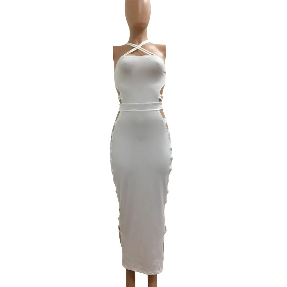 Hollow Out Straps Long Bandage Club Dress