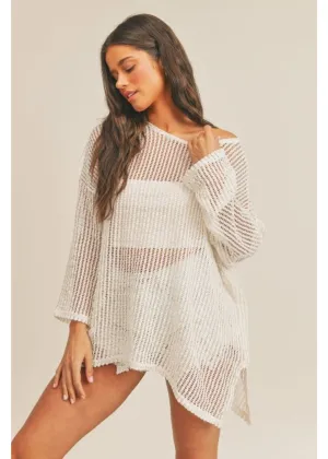 Ivory Lightweight Crochet Long Sleeve Top