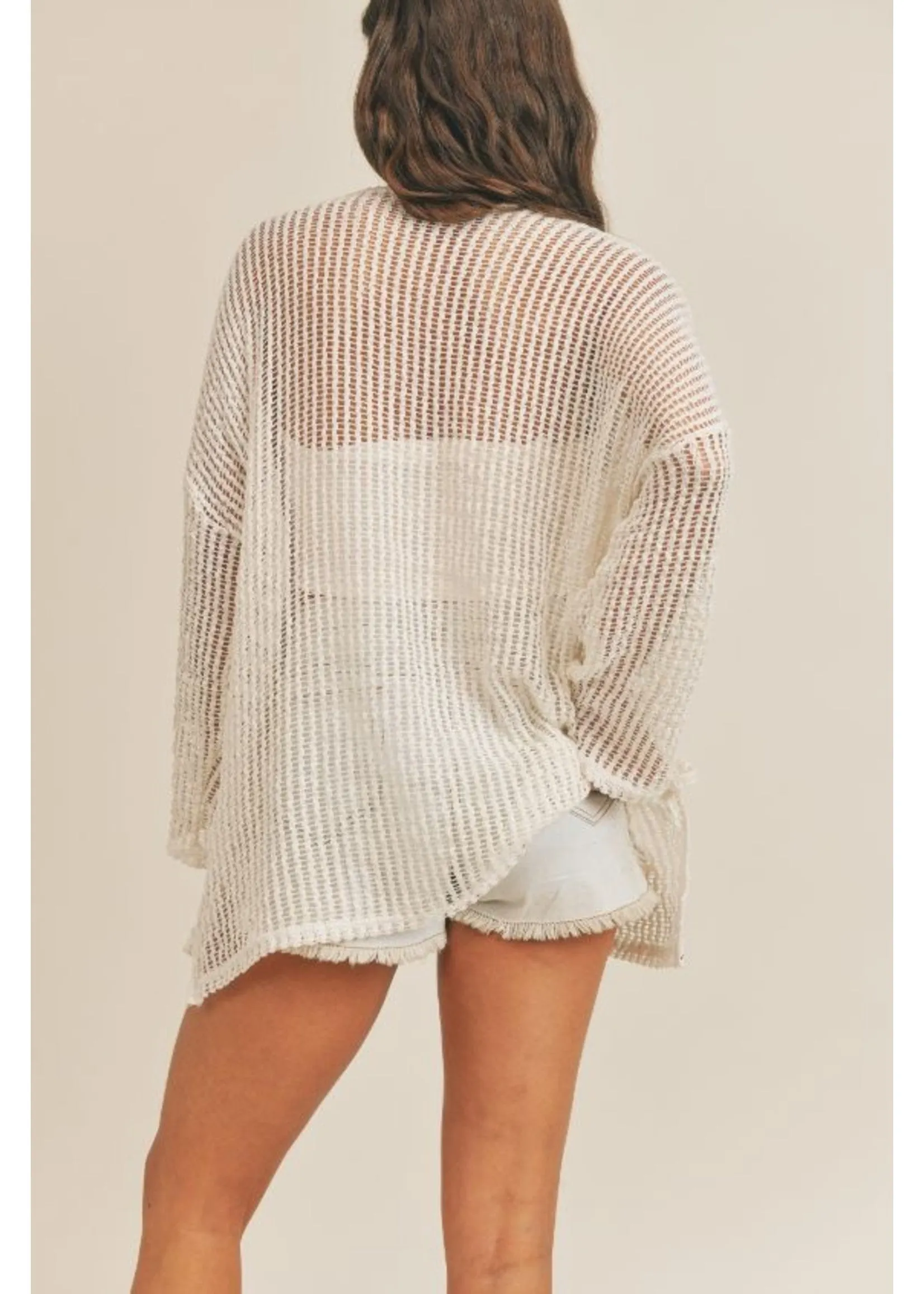 Ivory Lightweight Crochet Long Sleeve Top