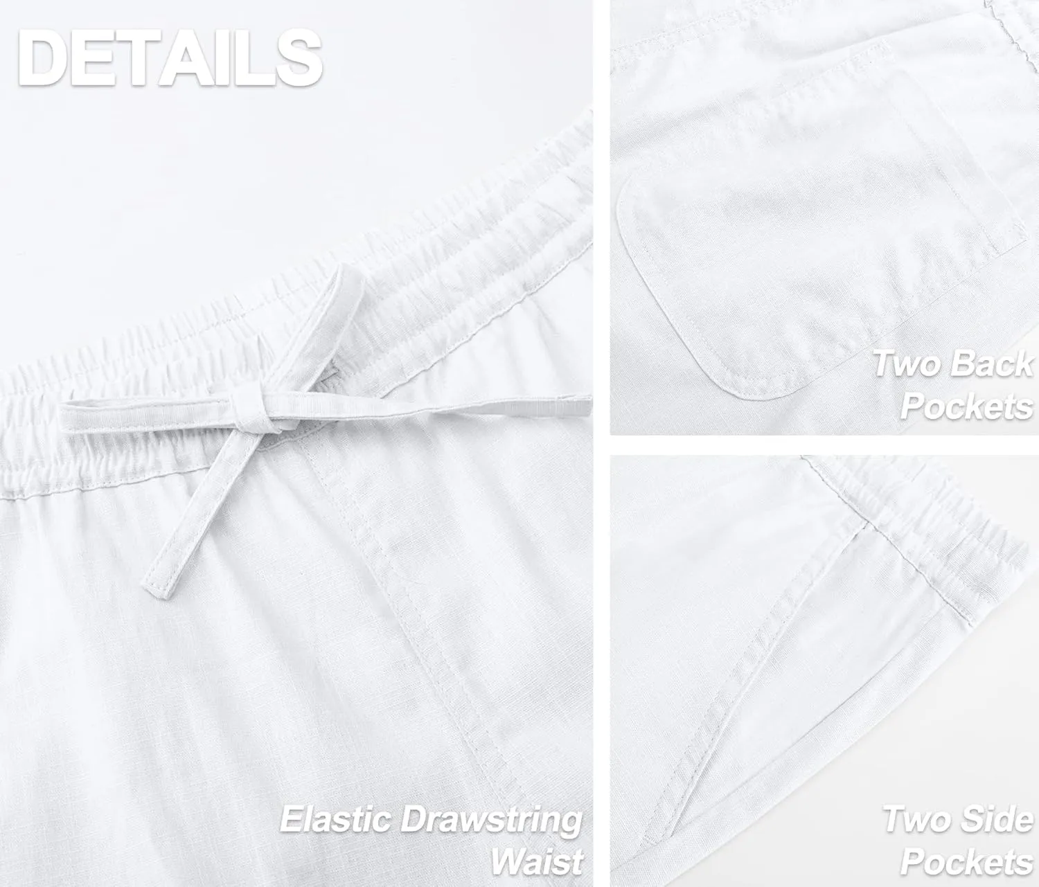 Janmid Men's Linen Pants Casual Elastic Waist Drawstring Yoga Beach Trousers
