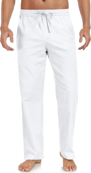 Janmid Men's Linen Pants Casual Elastic Waist Drawstring Yoga Beach Trousers