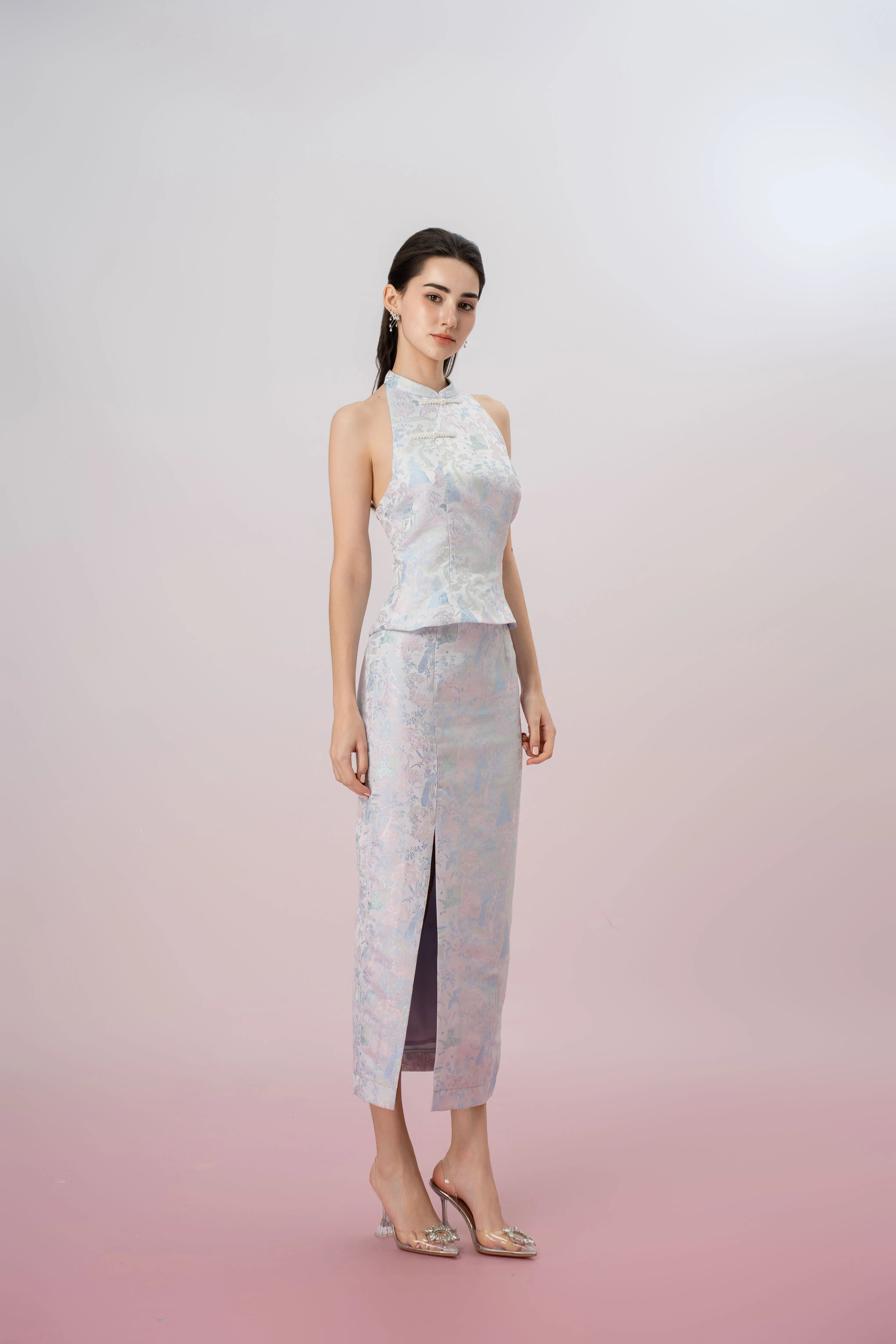 Jineeva Blue Sleeveless Cheongsam Top