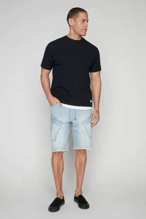 KRAVITZ - Mens 5-Pockets Pull-On Cargo Denim Shorts - Blue Bleach