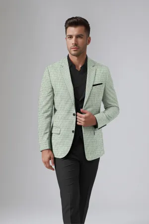 Light Grey Men's Party Checkered Suit Jacket Slim Fit Blazer