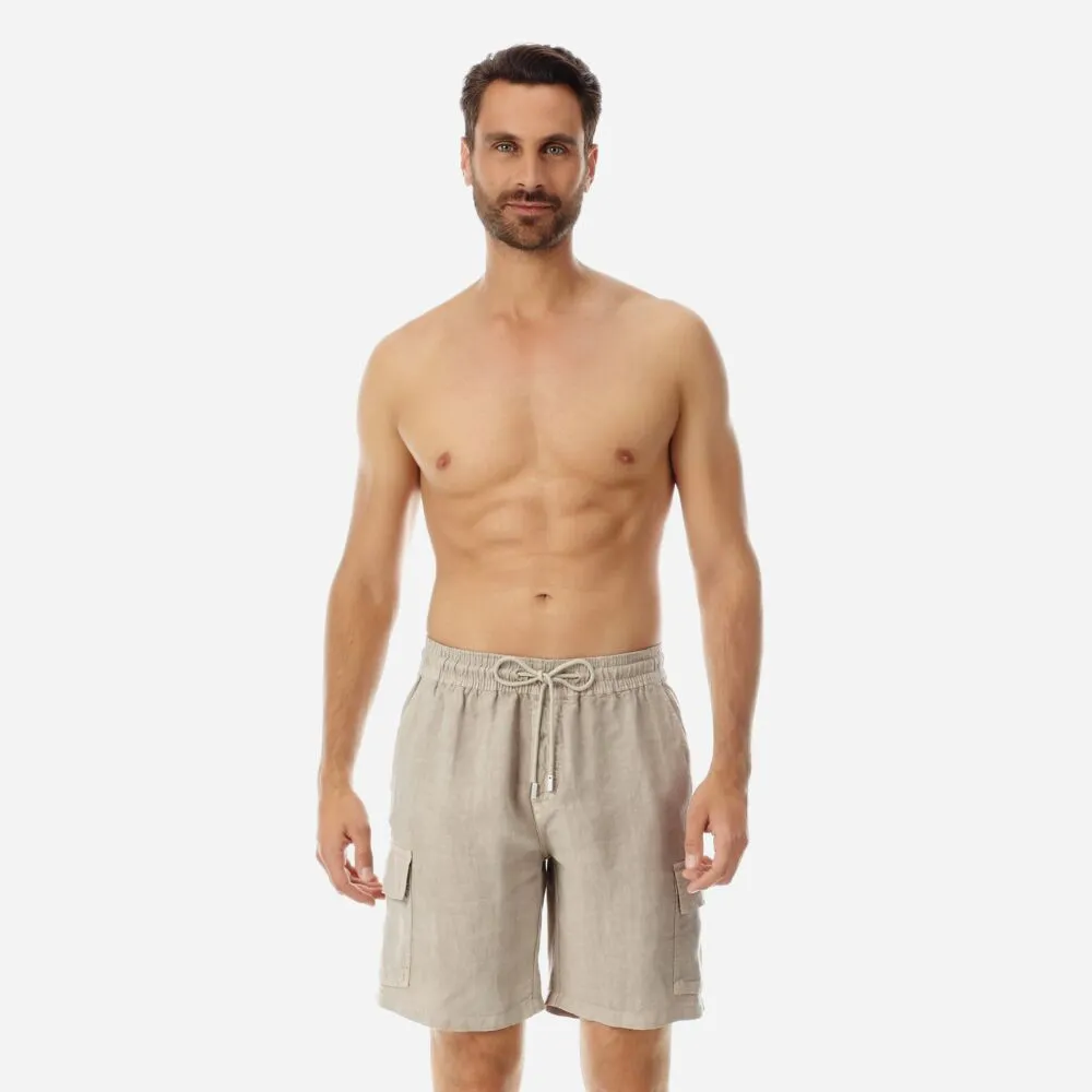 Linen Bermuda Shorts Cargo Pockets