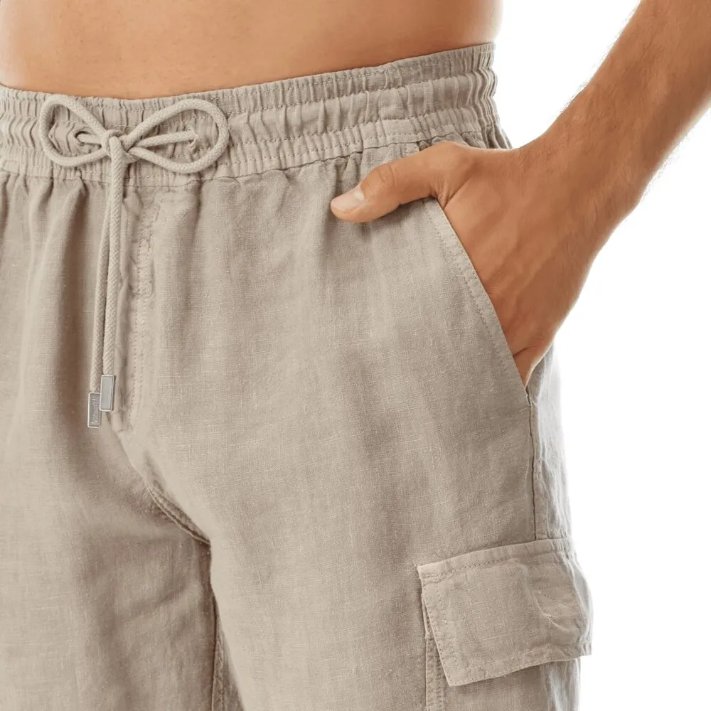 Linen Bermuda Shorts Cargo Pockets