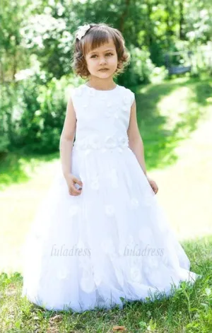 Long Flower Girl Dresses,Appliques Flower Girl Dress