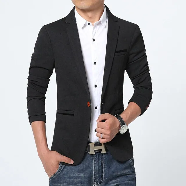Luxury Men Blazer Brand High Quality Cotton Slim Fit Men Suit Terno Masculino