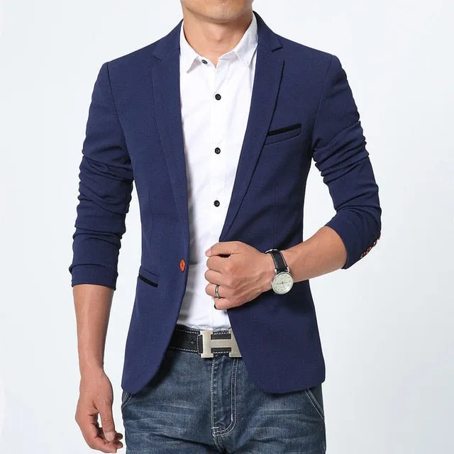 Luxury Men Blazer Brand High Quality Cotton Slim Fit Men Suit Terno Masculino
