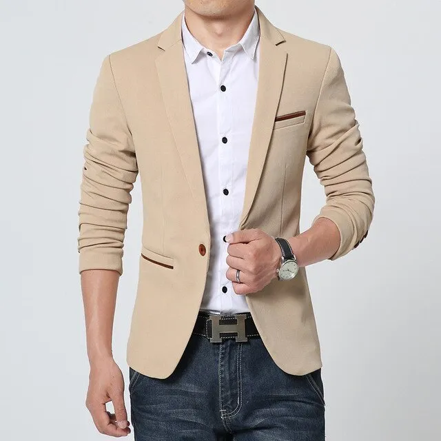 Luxury Men Blazer Brand High Quality Cotton Slim Fit Men Suit Terno Masculino