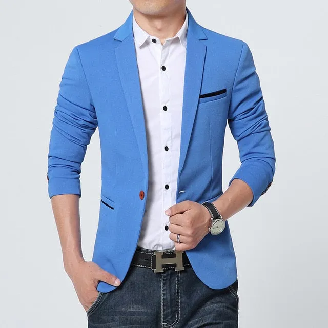 Luxury Men Blazer Brand High Quality Cotton Slim Fit Men Suit Terno Masculino