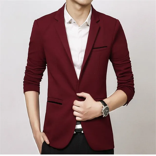 Luxury Men Blazer Brand High Quality Cotton Slim Fit Men Suit Terno Masculino