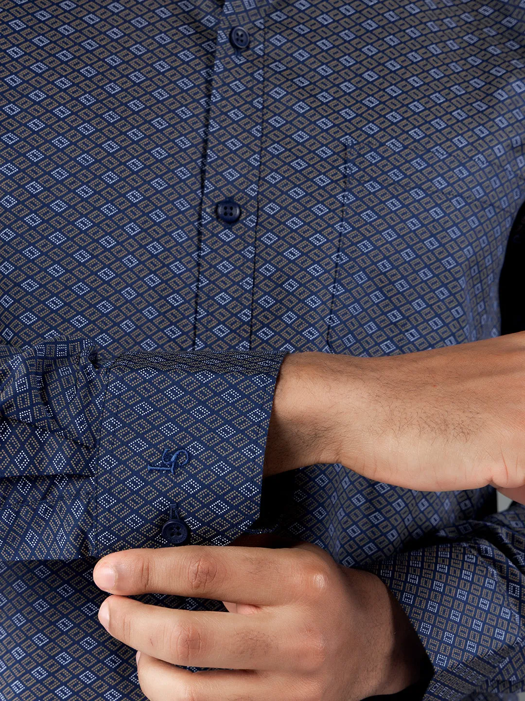Men's Regular Fit Geometric Blue Formal Shirt