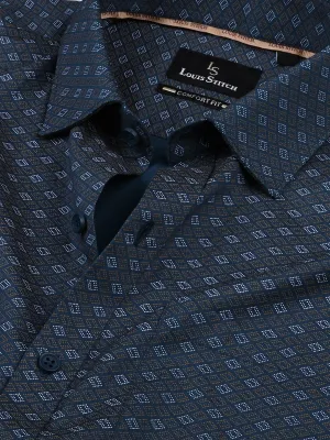 Men's Regular Fit Geometric Blue Formal Shirt