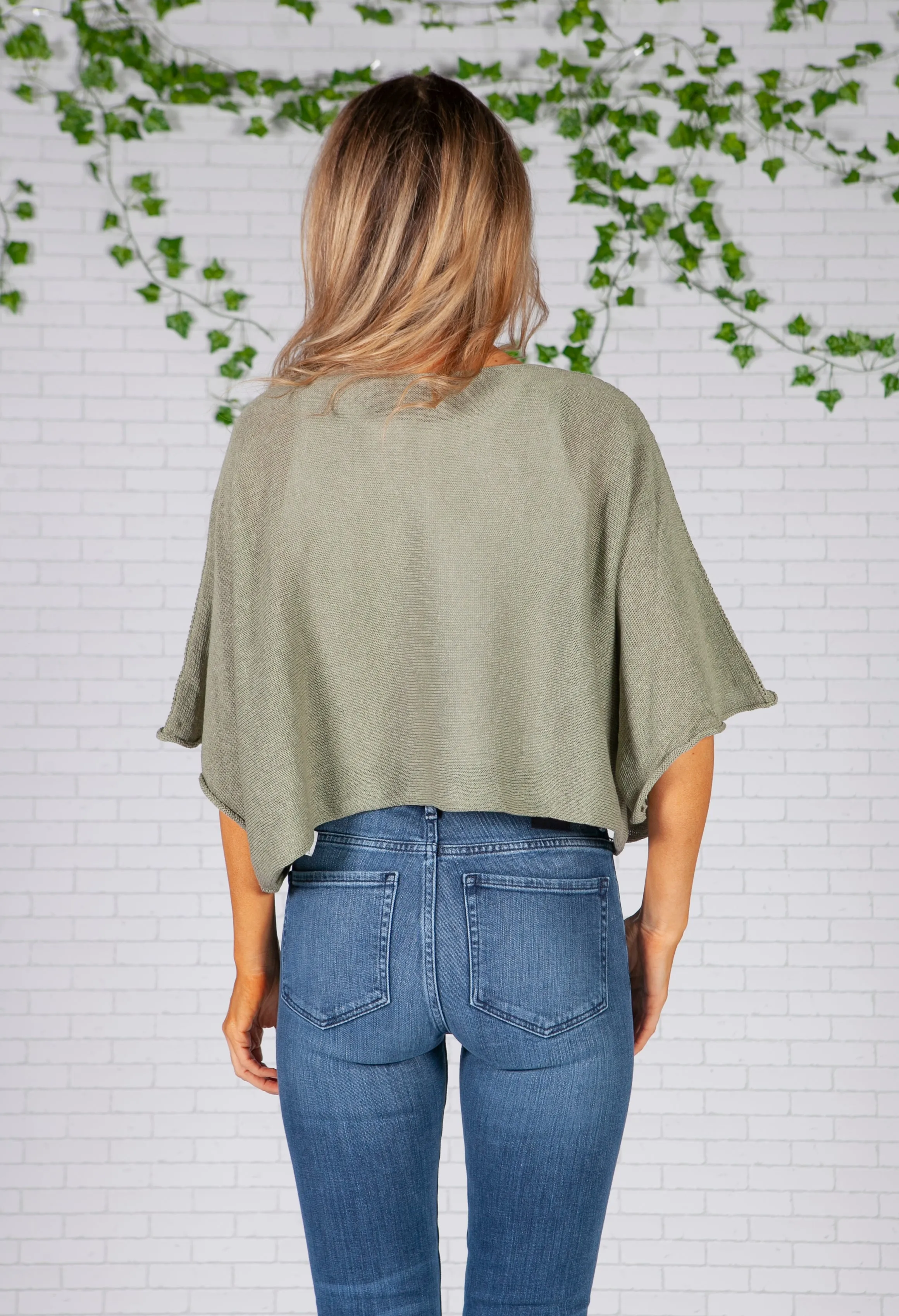 Moss Green Lightweight Cropped Knit Pullover