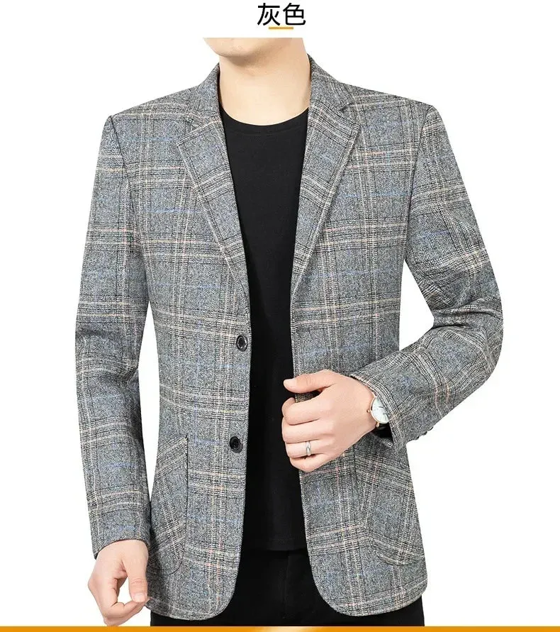 New Spring Autumn Men Plaid Business Blazers Jackets Casual Suits Coats High Quality Male Slim Blazers Coats Men's Clothing 4XL