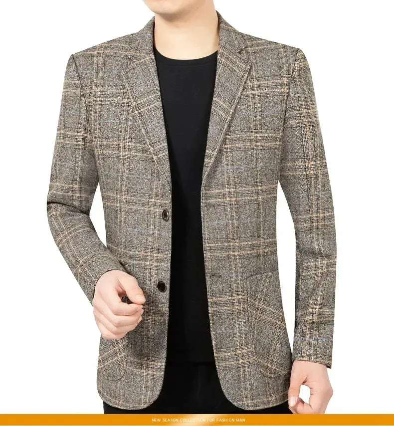 New Spring Autumn Men Plaid Business Blazers Jackets Casual Suits Coats High Quality Male Slim Blazers Coats Men's Clothing 4XL