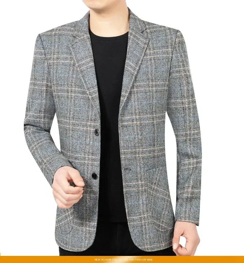 New Spring Autumn Men Plaid Business Blazers Jackets Casual Suits Coats High Quality Male Slim Blazers Coats Men's Clothing 4XL