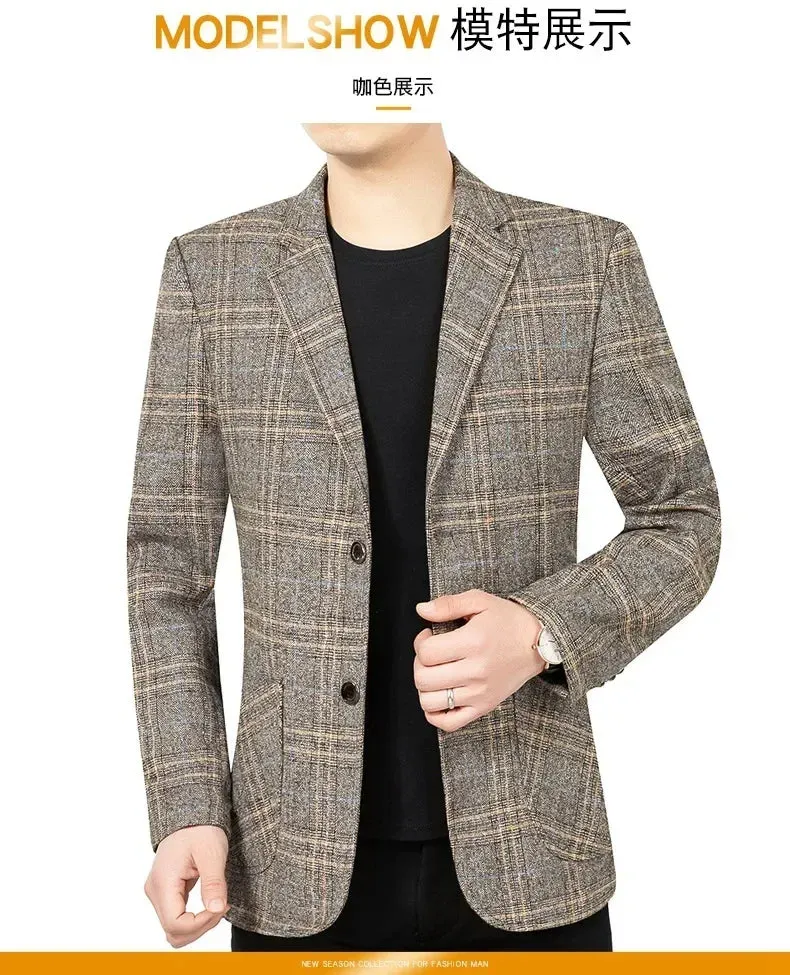 New Spring Autumn Men Plaid Business Blazers Jackets Casual Suits Coats High Quality Male Slim Blazers Coats Men's Clothing 4XL