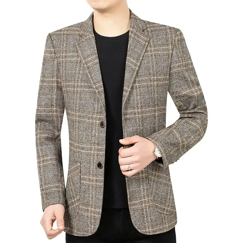 New Spring Autumn Men Plaid Business Blazers Jackets Casual Suits Coats High Quality Male Slim Blazers Coats Men's Clothing 4XL