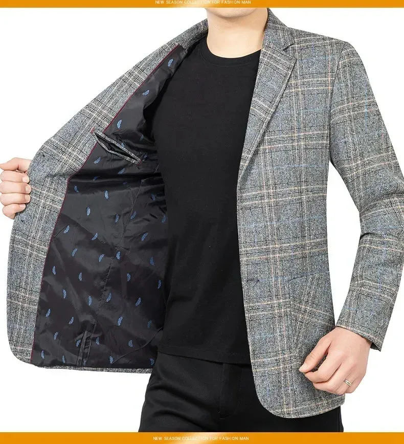 New Spring Autumn Men Plaid Business Blazers Jackets Casual Suits Coats High Quality Male Slim Blazers Coats Men's Clothing 4XL