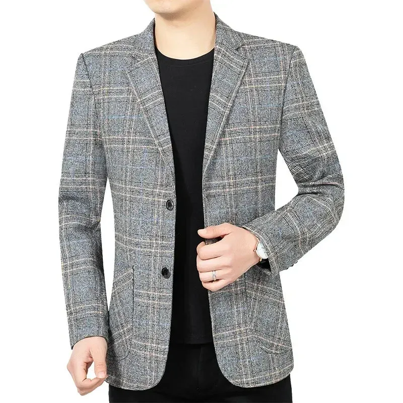 New Spring Autumn Men Plaid Business Blazers Jackets Casual Suits Coats High Quality Male Slim Blazers Coats Men's Clothing 4XL