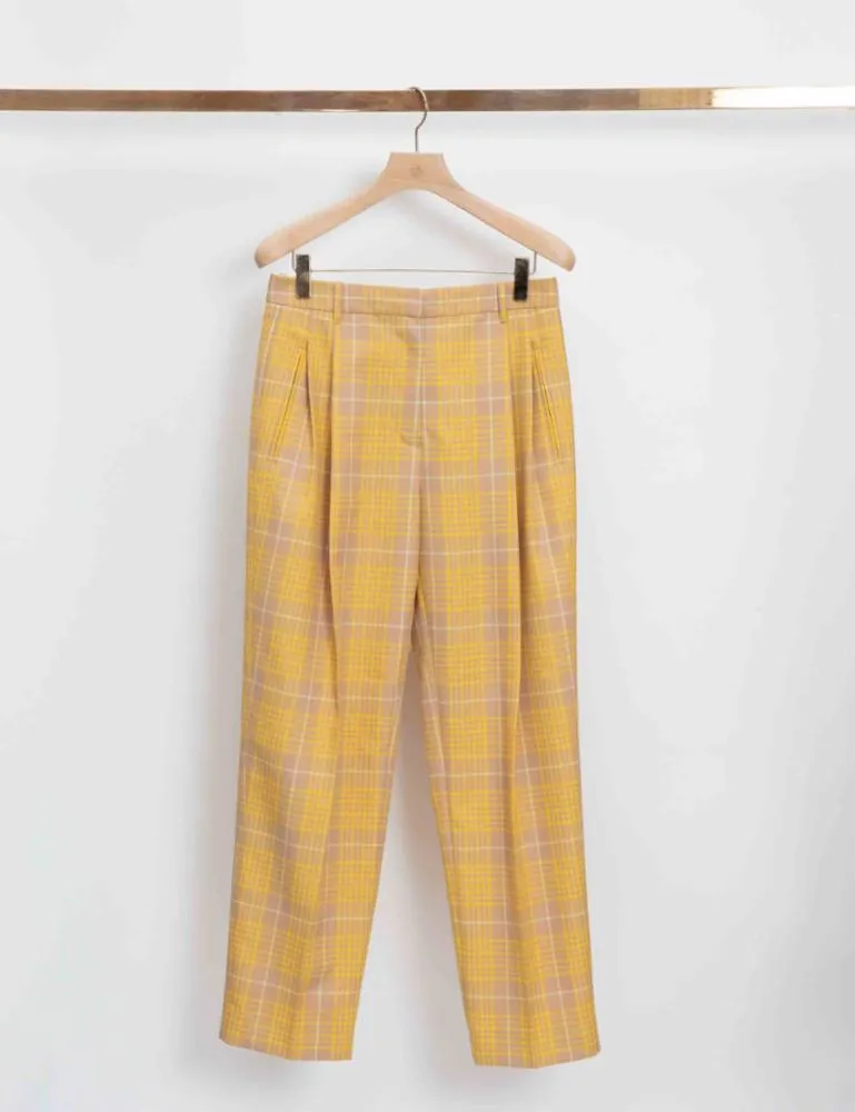 Plaid Jacquard Straight Leg Trouser