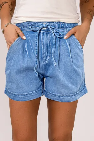 Reina Casual Chambray Drawstring Shorts