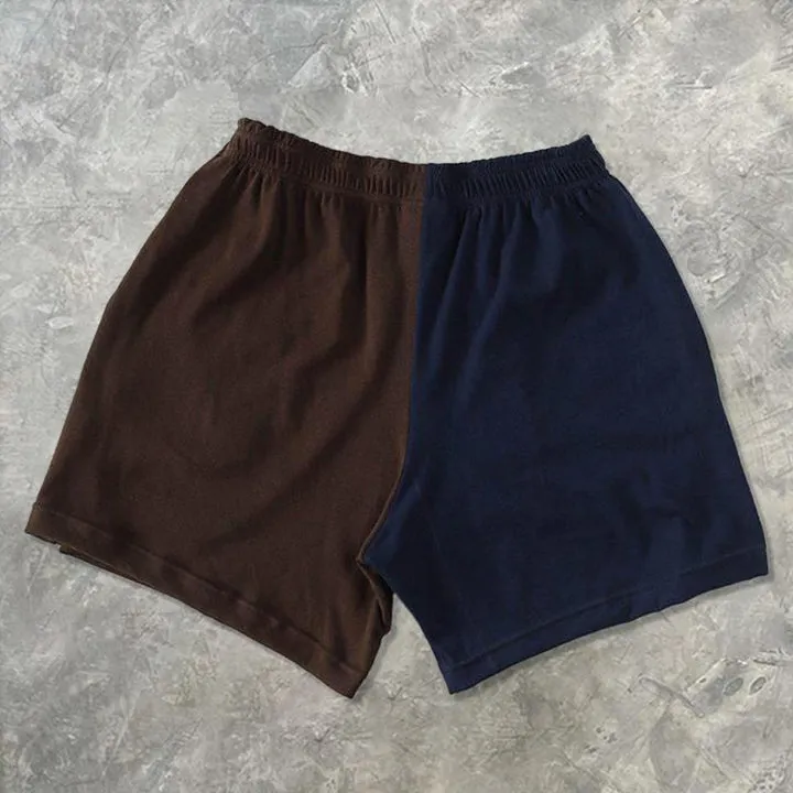 Retro colorblock bear print casual shorts